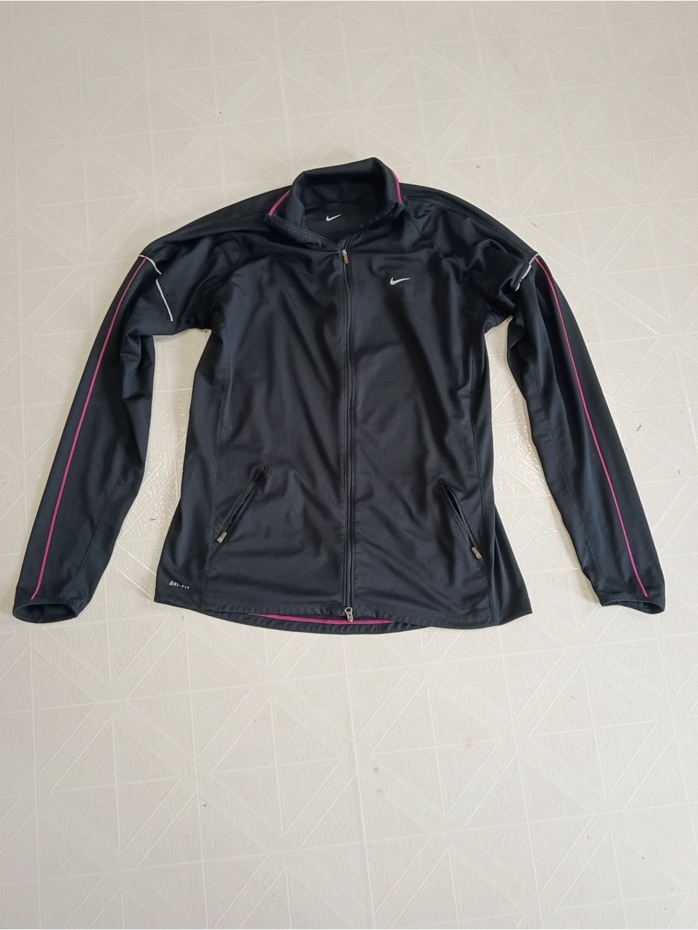 Nike Women's Black Zip-Up Track Jacket with Pink Accents